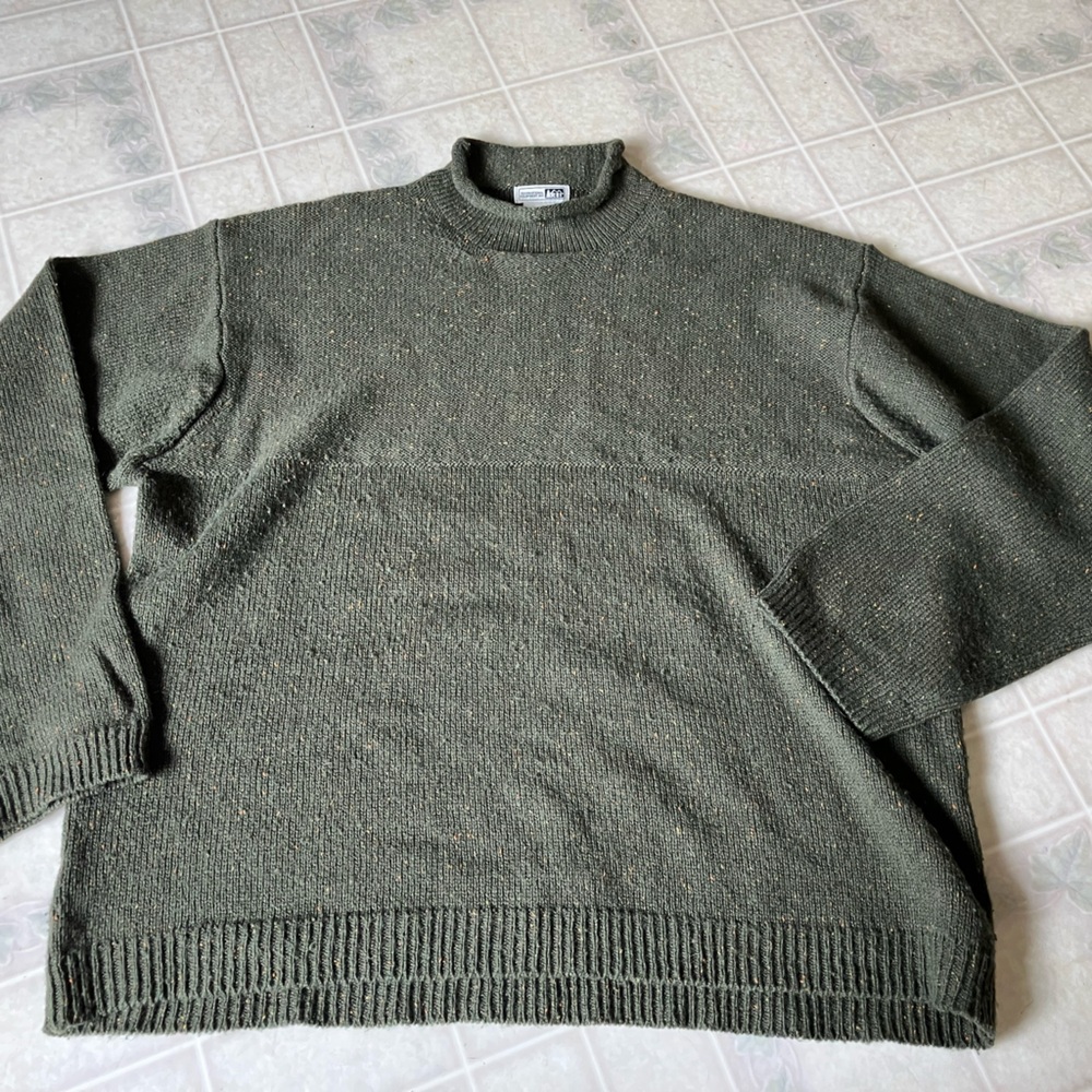 REI Olive Green Flecked Funnel Neck Sweater Wool Blend